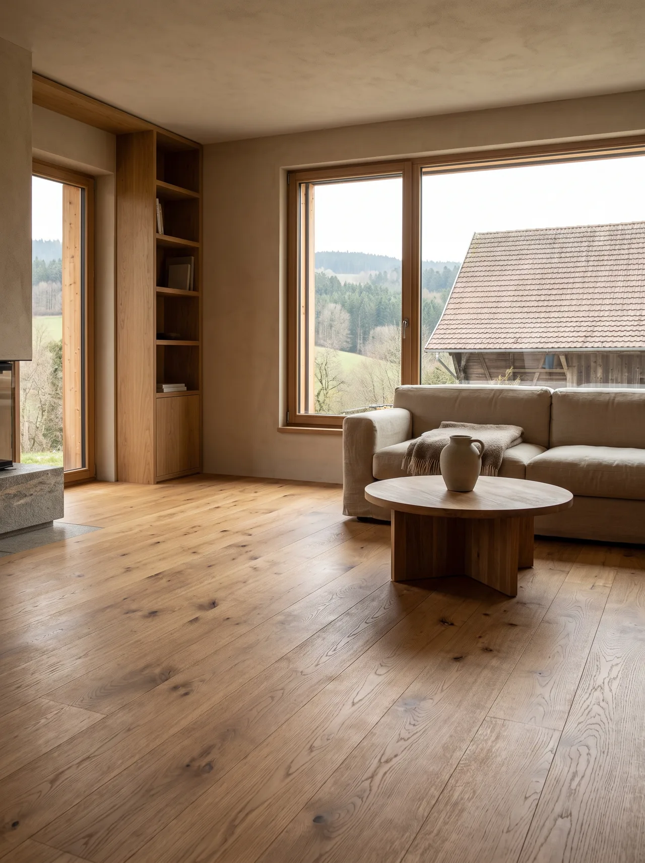 Warmer Bestand mit großzügigen Dielen als Visualisierung